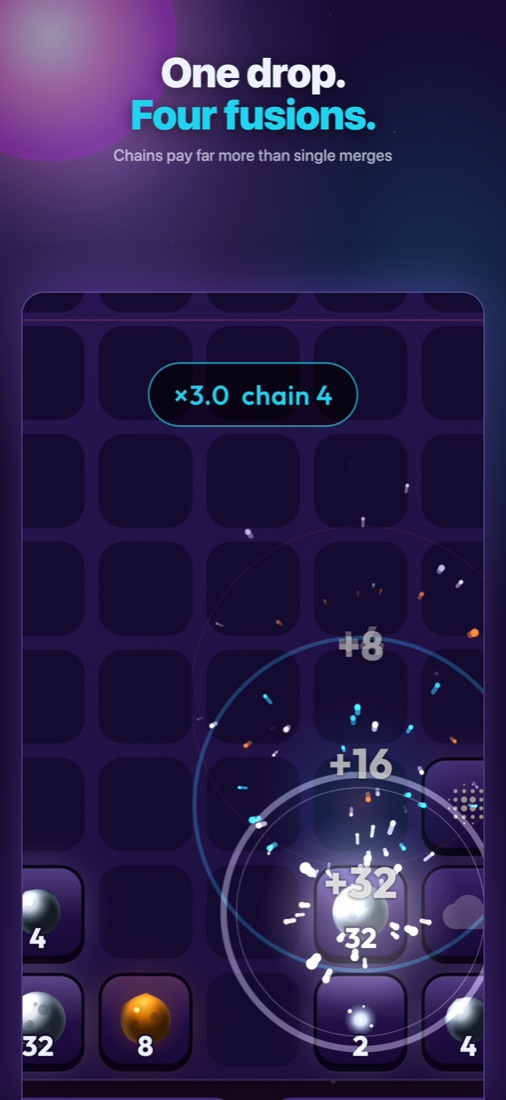 A chain of four fusions going off on the board